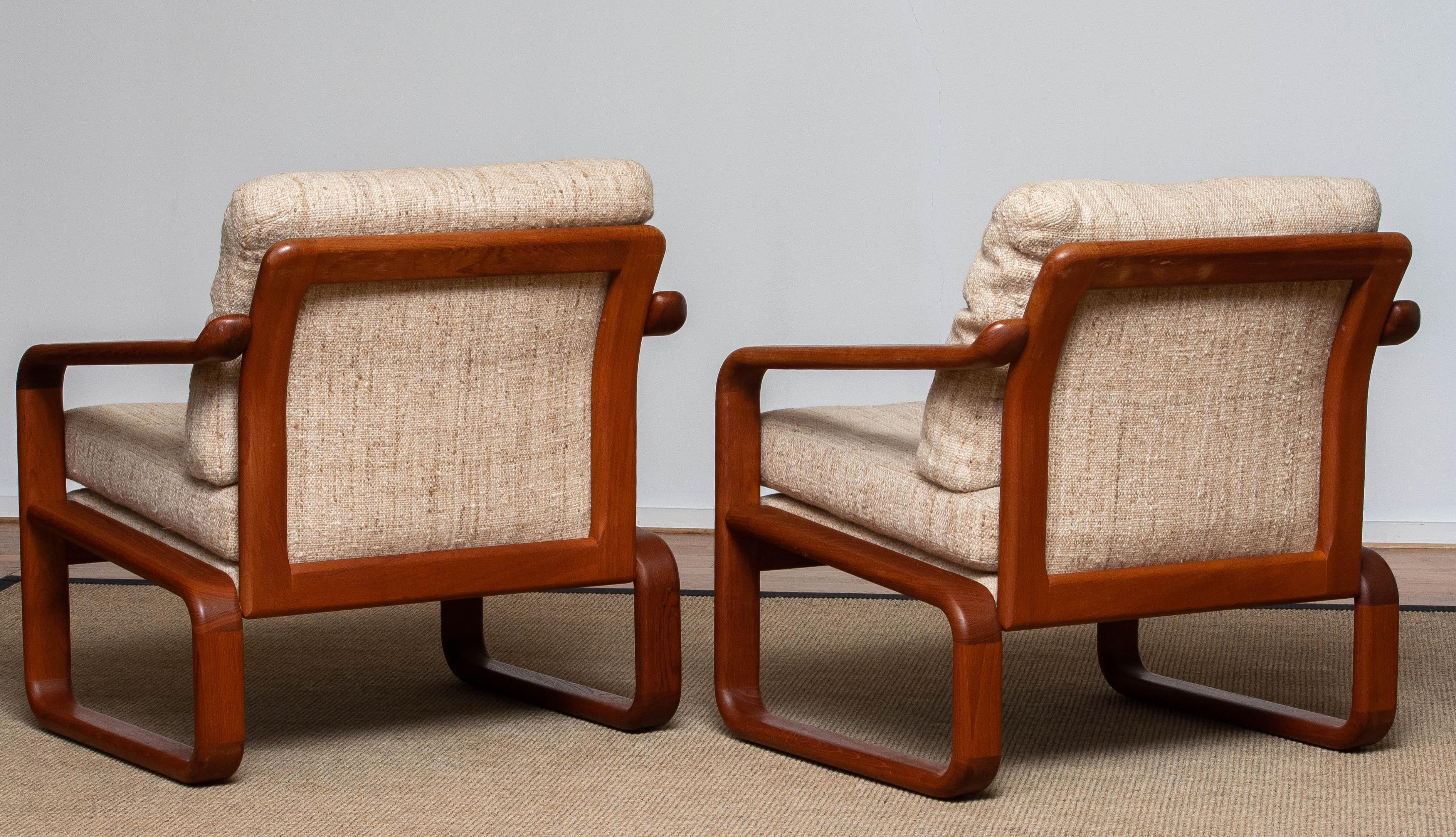 Laine Paire de fauteuils en teck avec coussins en laine par DHS Design Denmark 1980 en vente