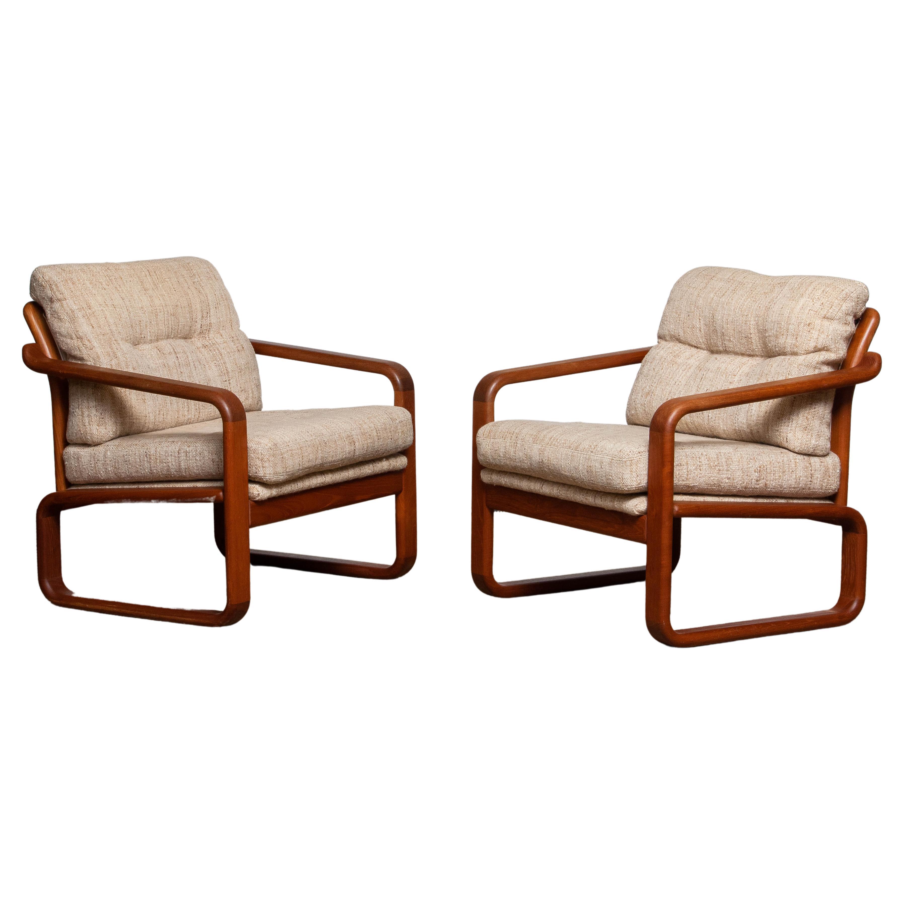 Pair Teak with Wool Cushions Armchairs by DHS Design Denmark 1980
