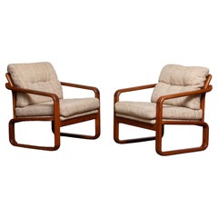 Pair Teak with Wool Cushions Armchairs by DHS Design Denmark 1980