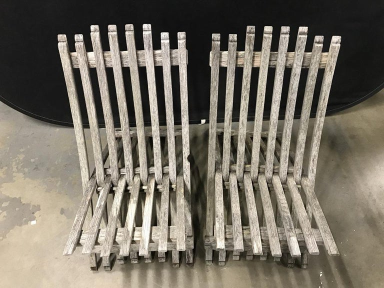 Pair of Teak Wood Folding Lounging Deck Chairs For Sale at 1stdibs