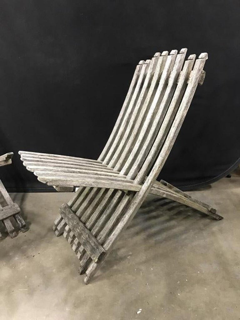 Pair of Teak Wood Folding Lounging Deck Chairs For Sale at 1stdibs