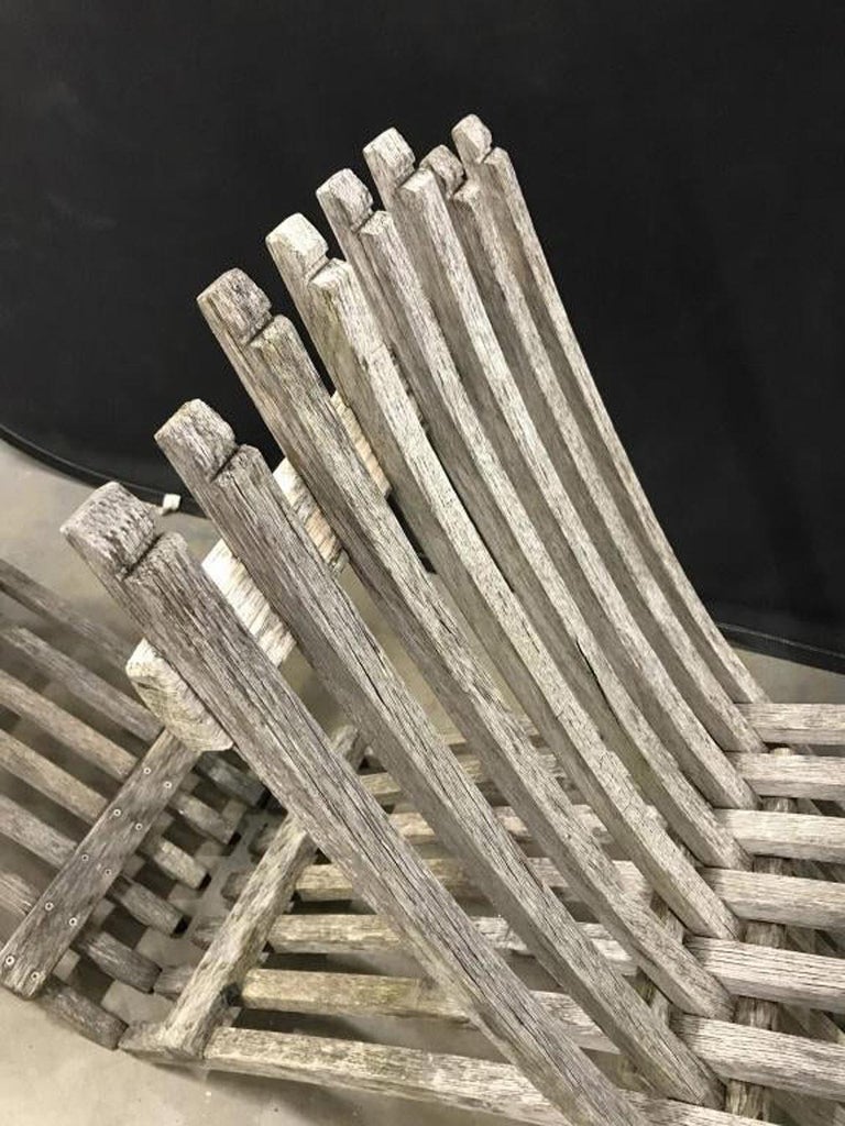 Pair of Teak Wood Folding Lounging Deck Chairs For Sale at 1stdibs