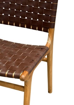 Pair Teak Wood Framed Chairs, with Woven Leather Seat