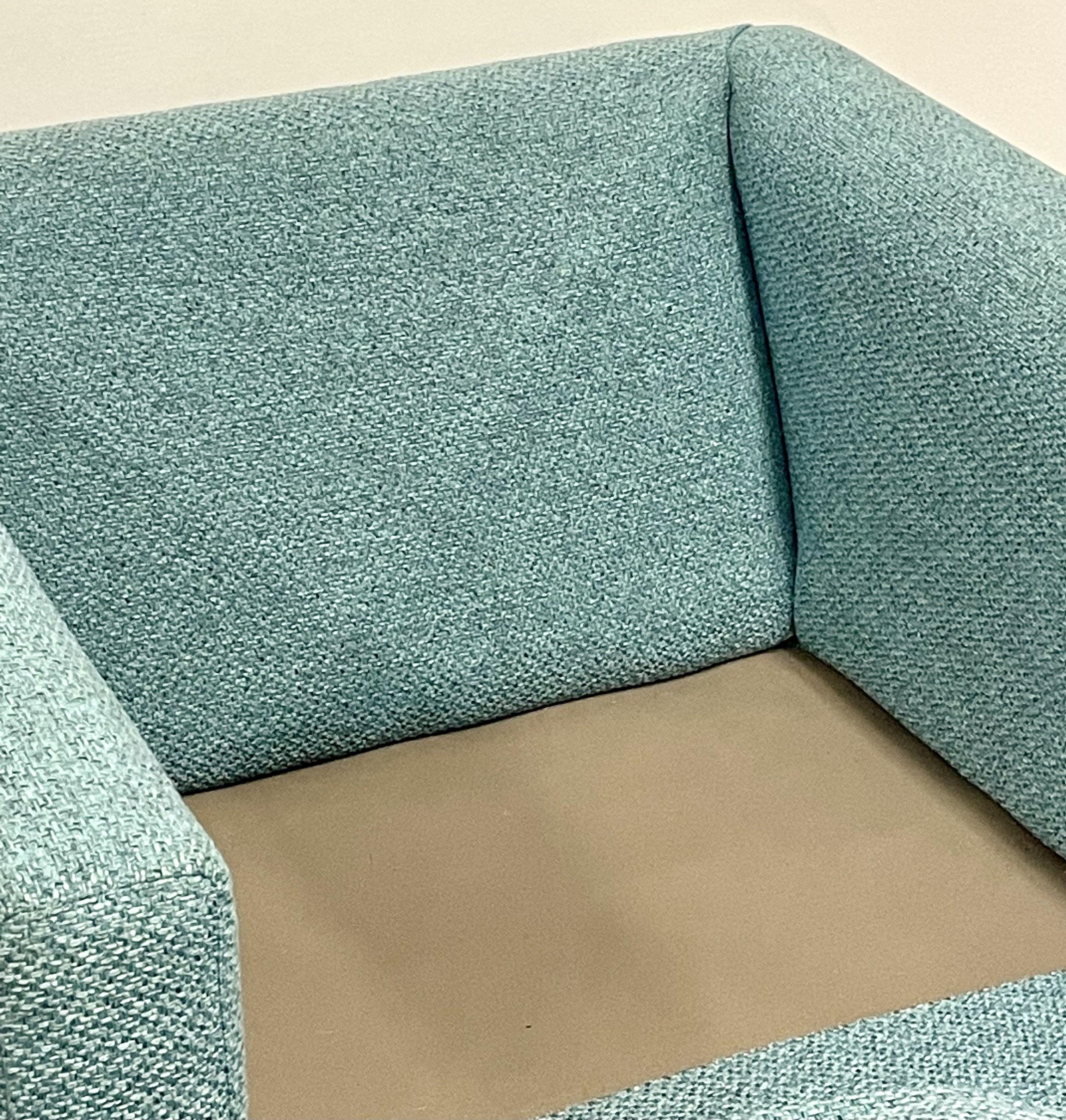 Pair Teal Milo Baughman Style Mid-Century Modern Lounge Chairs, Swivel, Square For Sale 8