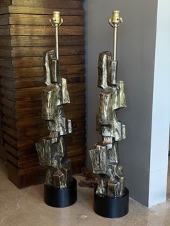 Pair of Tempestini Brutalist Bronze Lamps, 1960s