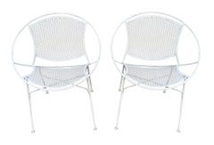 Pair Tempestini - Salterini "Radar" White Enamel Iron Chairs 1950s Mid-Century