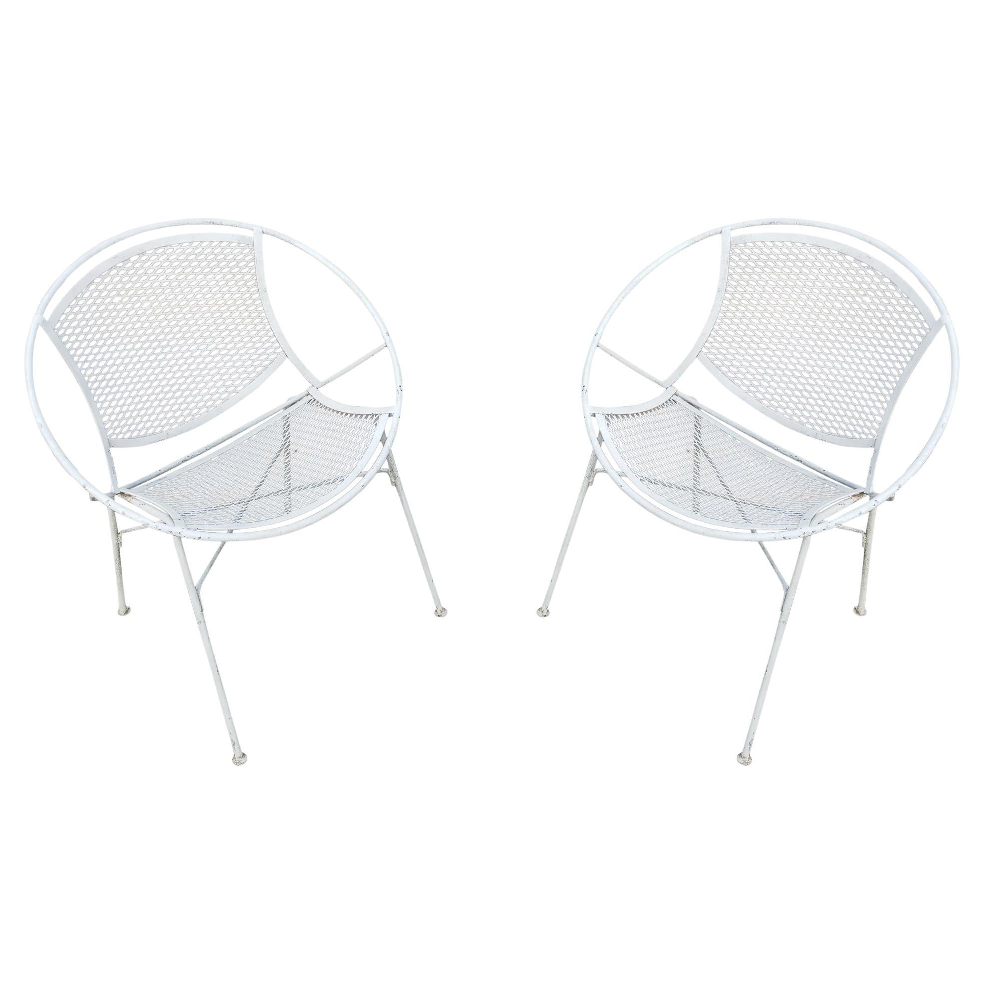 Pair Tempestini - Salterini "Radar" White Enamel Iron Chairs 1950s Mid-Century 