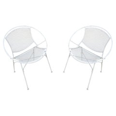 Vintage Pair Tempestini - Salterini "Radar" White Enamel Iron Chairs 1950s Mid-Century 
