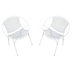 Pair Tempestini - Salterini "Radar" White Enamel Iron Chairs 1950s Mid-Century 