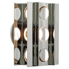 Pair, Tenfold 3T Wall Sconce Polished Nickel, Brutalist Perforated Wall Light