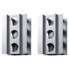 Pair, Tenfold 3T Wall Sconce Satin Aluminum, Brutalist Perforated Wall Light