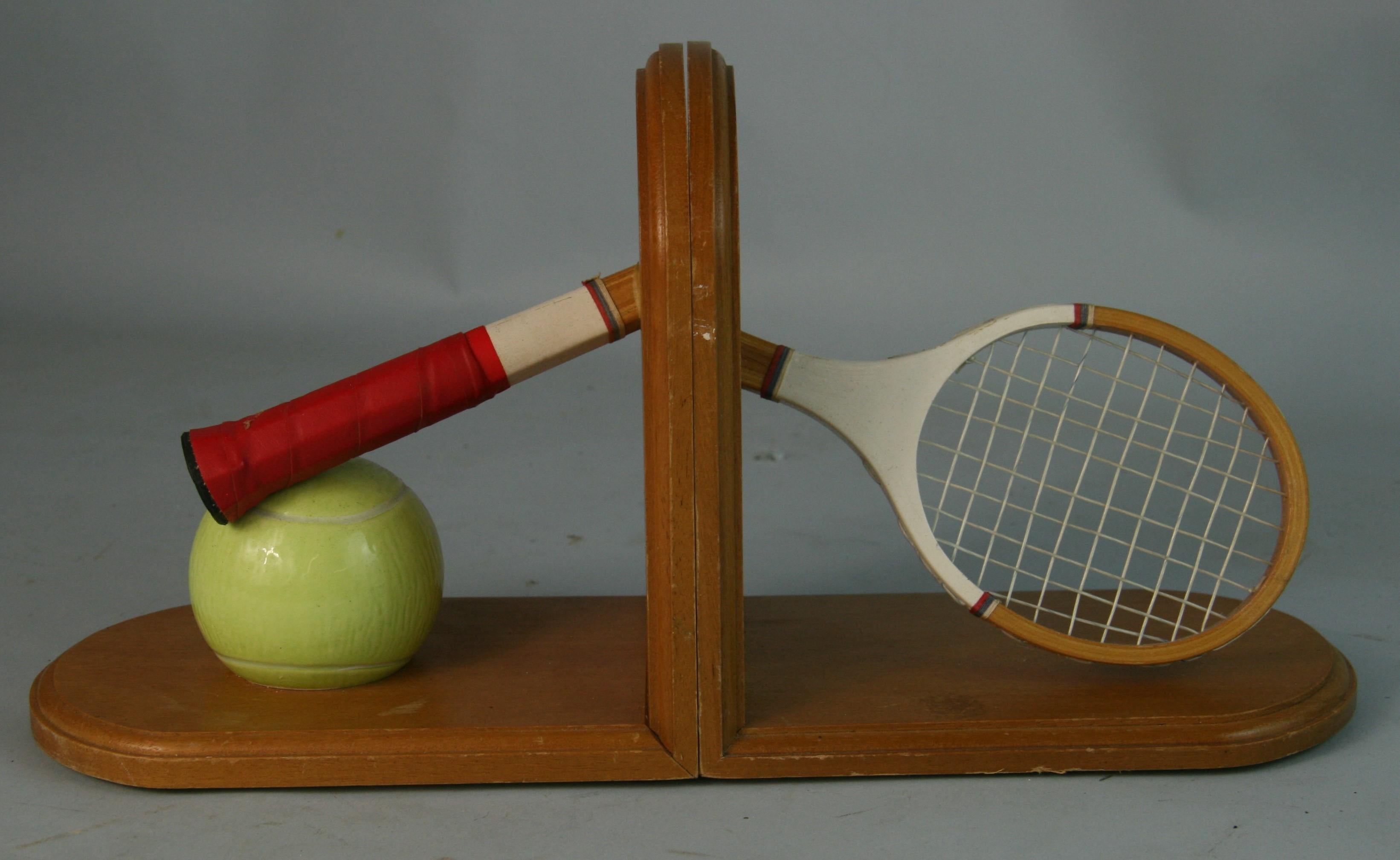1465 Pair detailed tennis racket and ball bookends