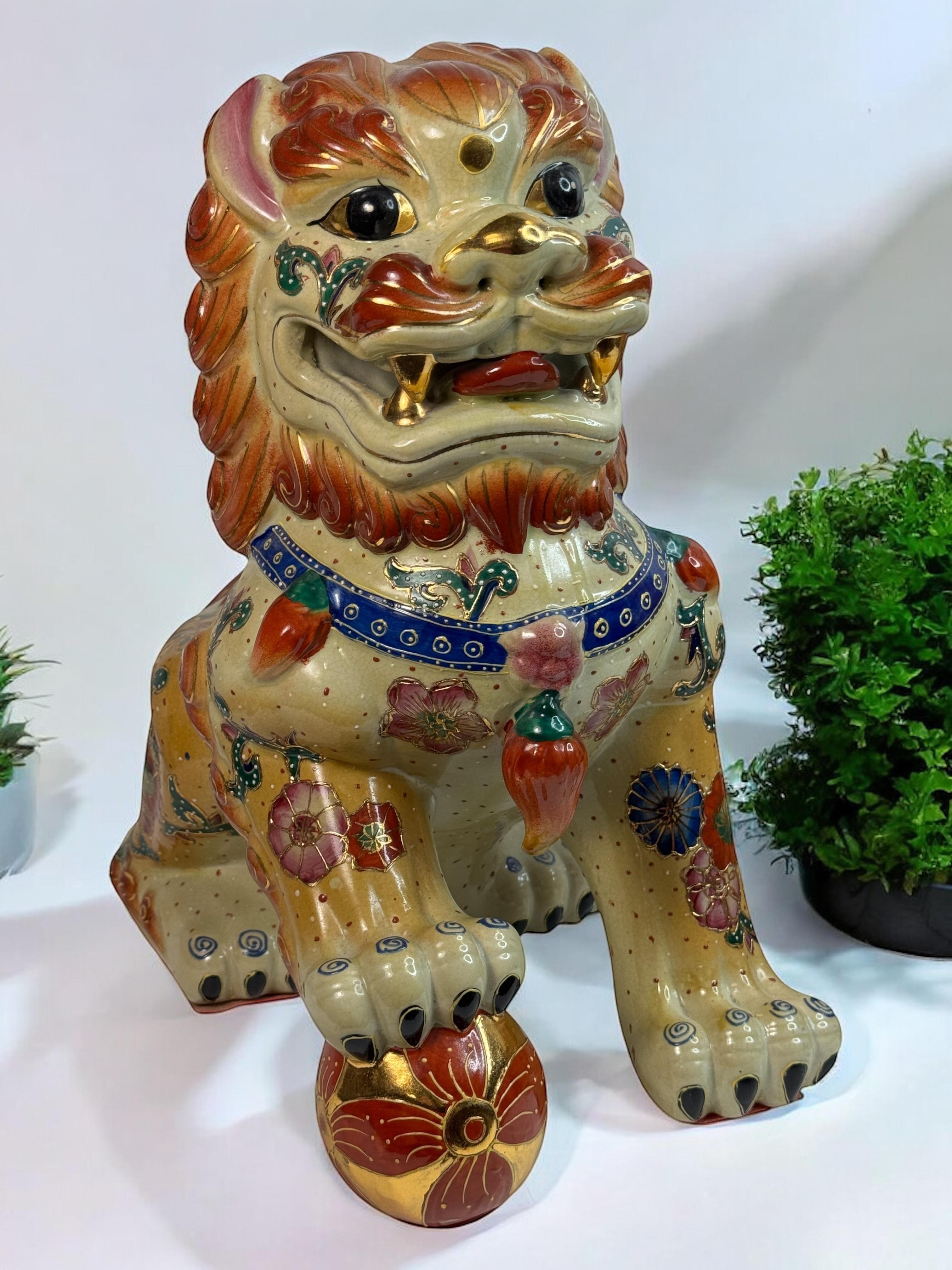 Pair Terracotta Ceramic Foo Dog Garden Home Statues, Sculptures from the 1960s For Sale 3