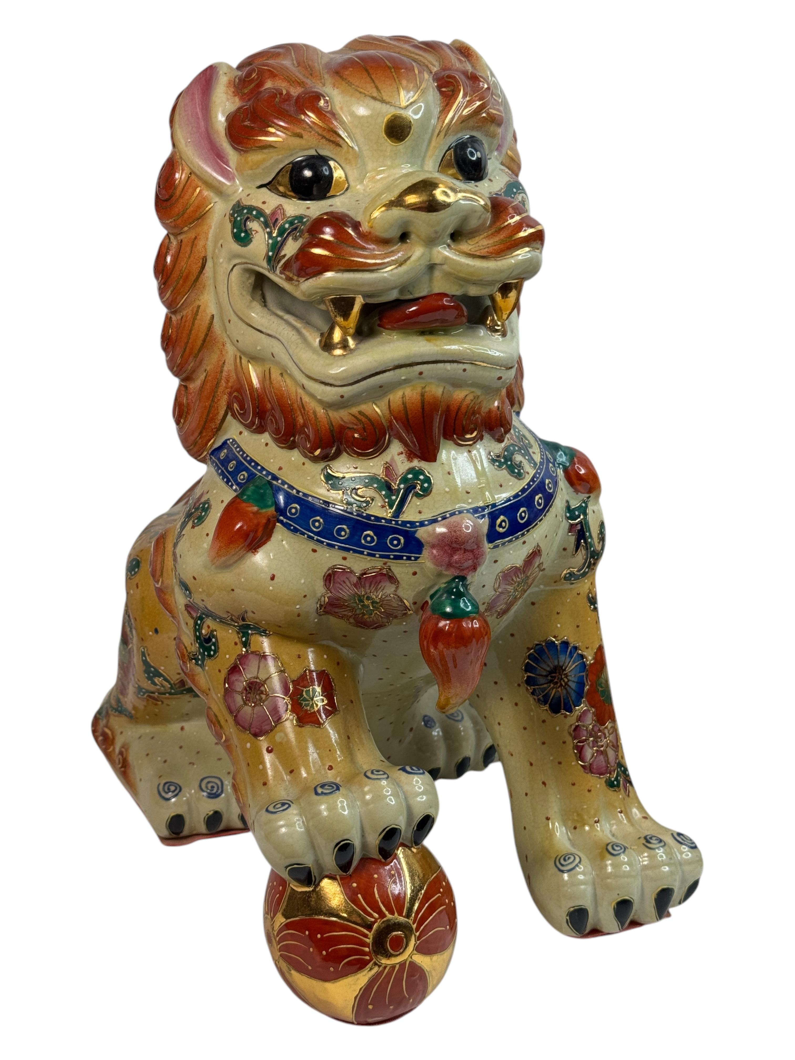 Pair Terracotta Ceramic Foo Dog Garden Home Statues, Sculptures from the 1960s For Sale 4