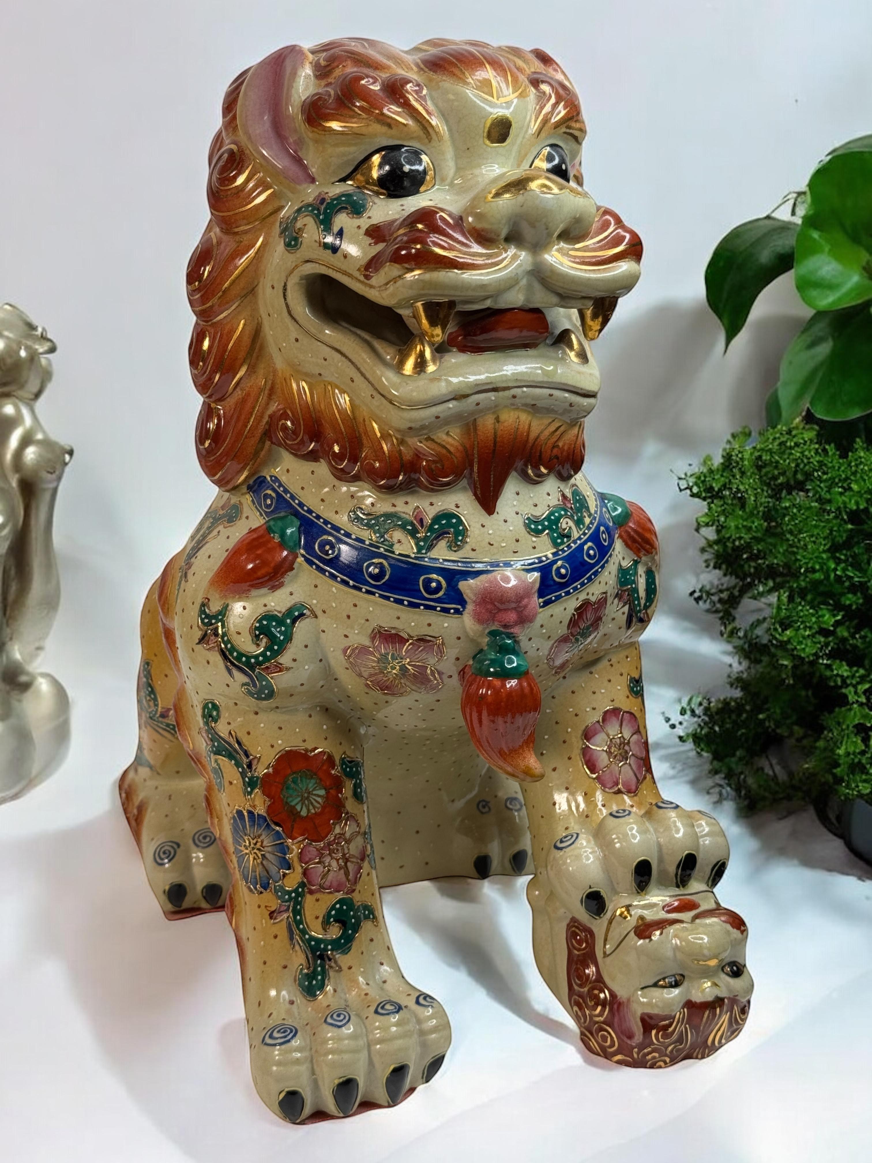 Pair Terracotta Ceramic Foo Dog Garden Home Statues, Sculptures from the 1960s For Sale 7