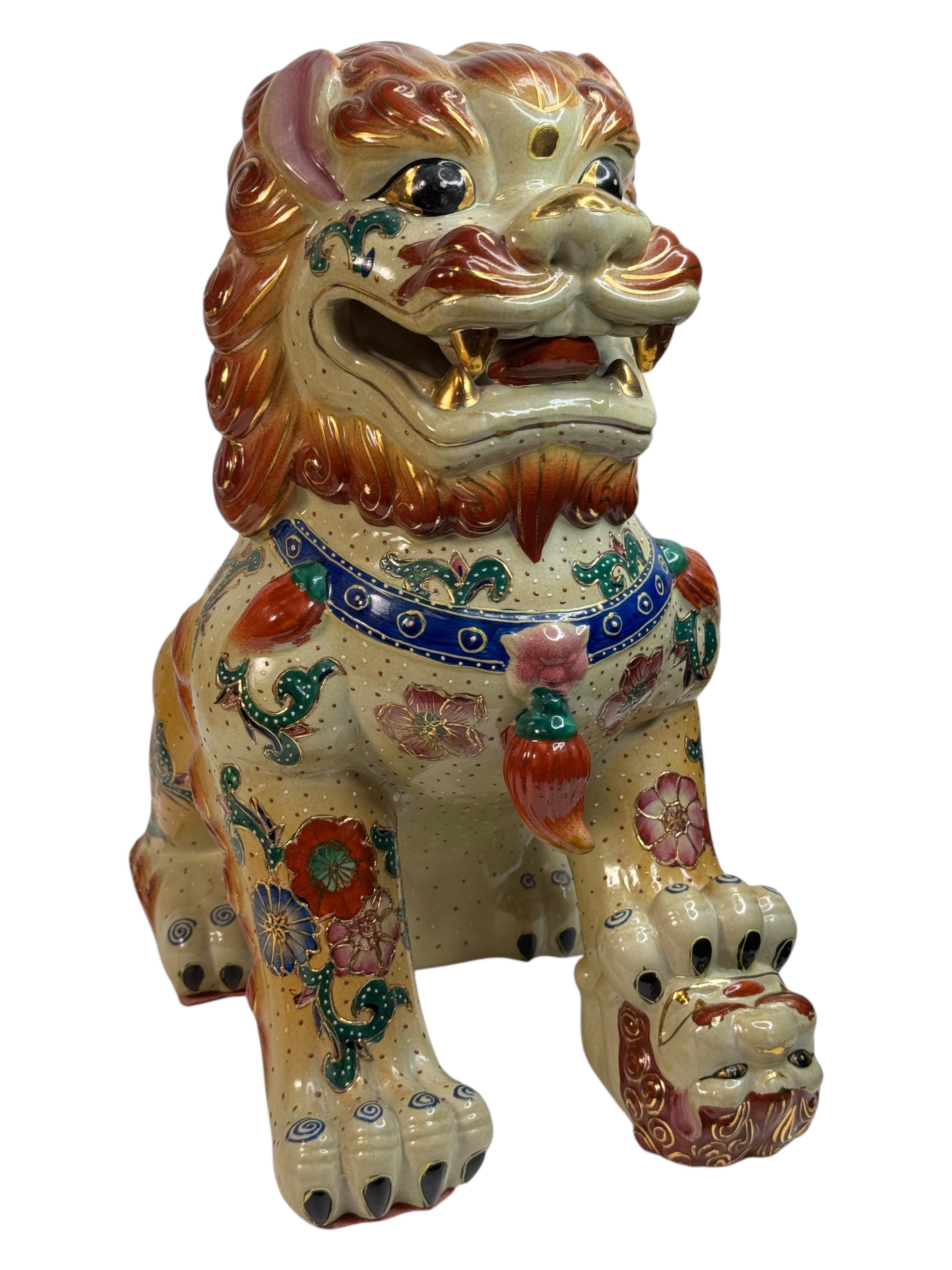 Pair Terracotta Ceramic Foo Dog Garden Home Statues, Sculptures from the 1960s For Sale 8