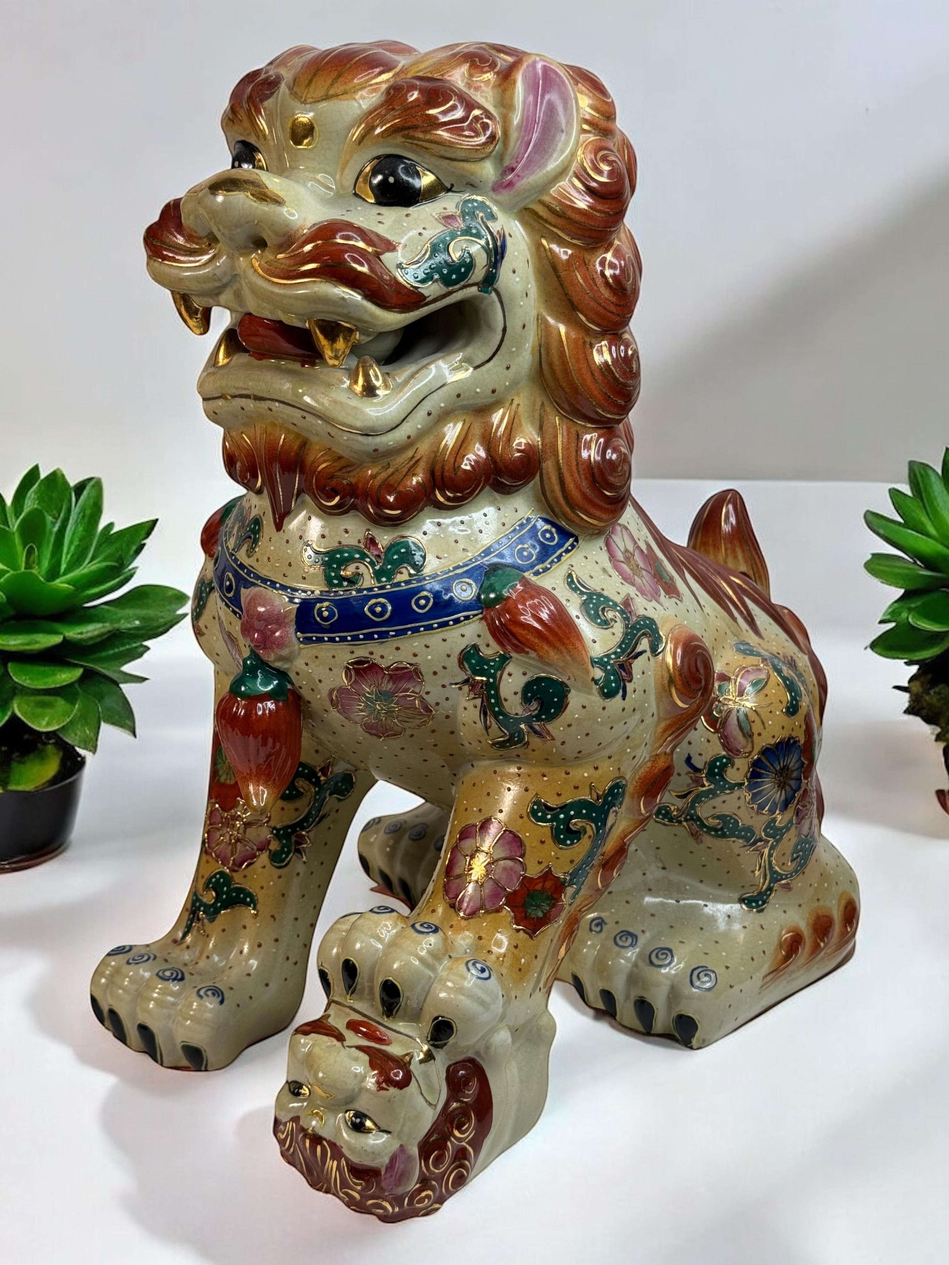 Pair Terracotta Ceramic Foo Dog Garden Home Statues, Sculptures from the 1960s For Sale 9