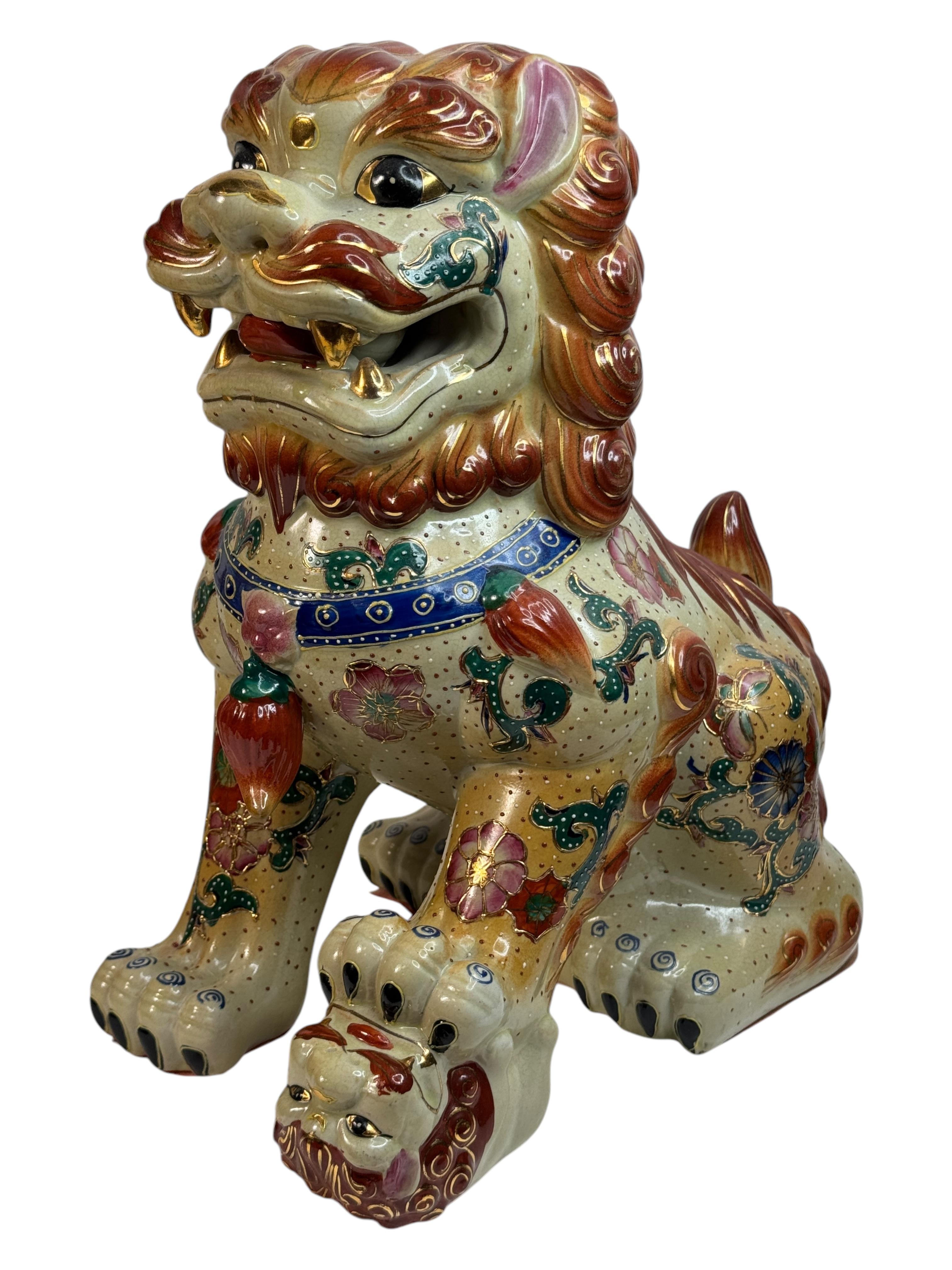 Pair Terracotta Ceramic Foo Dog Garden Home Statues, Sculptures from the 1960s For Sale 10