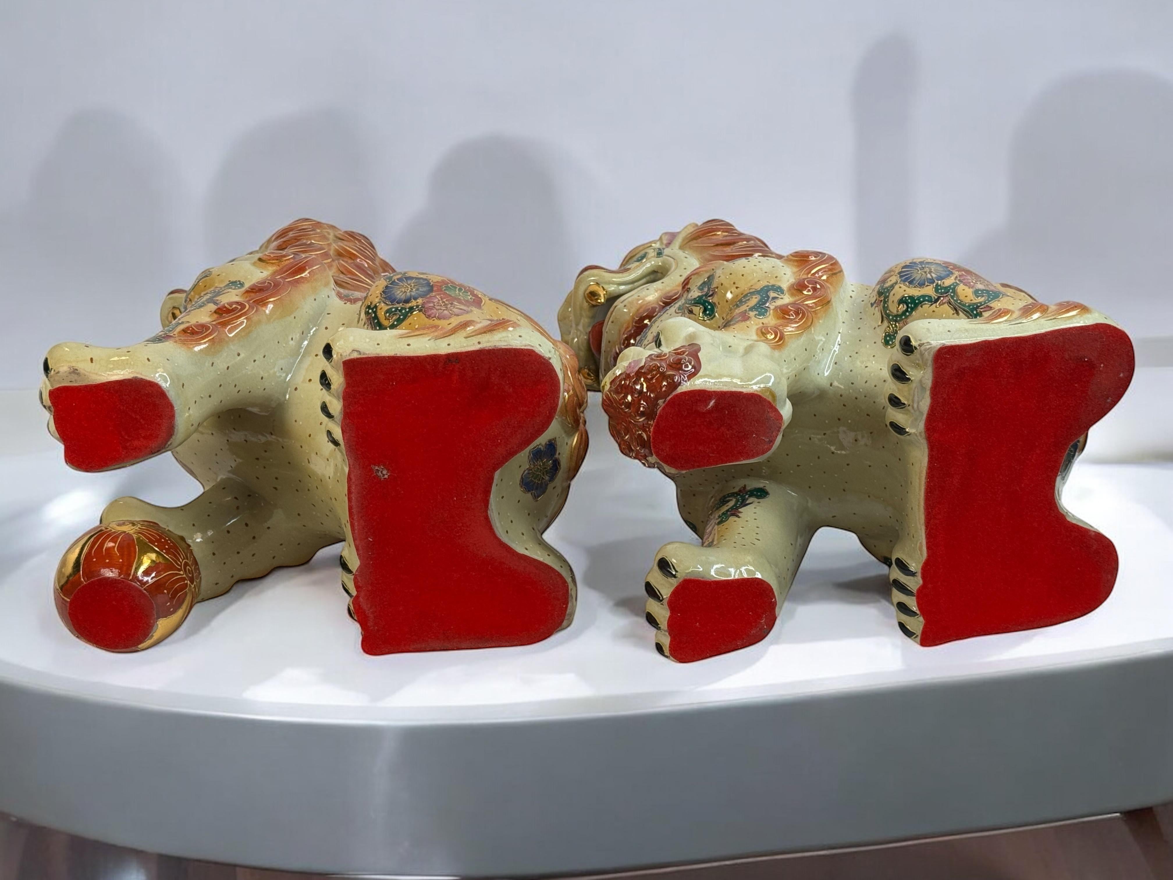 Pair Terracotta Ceramic Foo Dog Garden Home Statues, Sculptures from the 1960s For Sale 11
