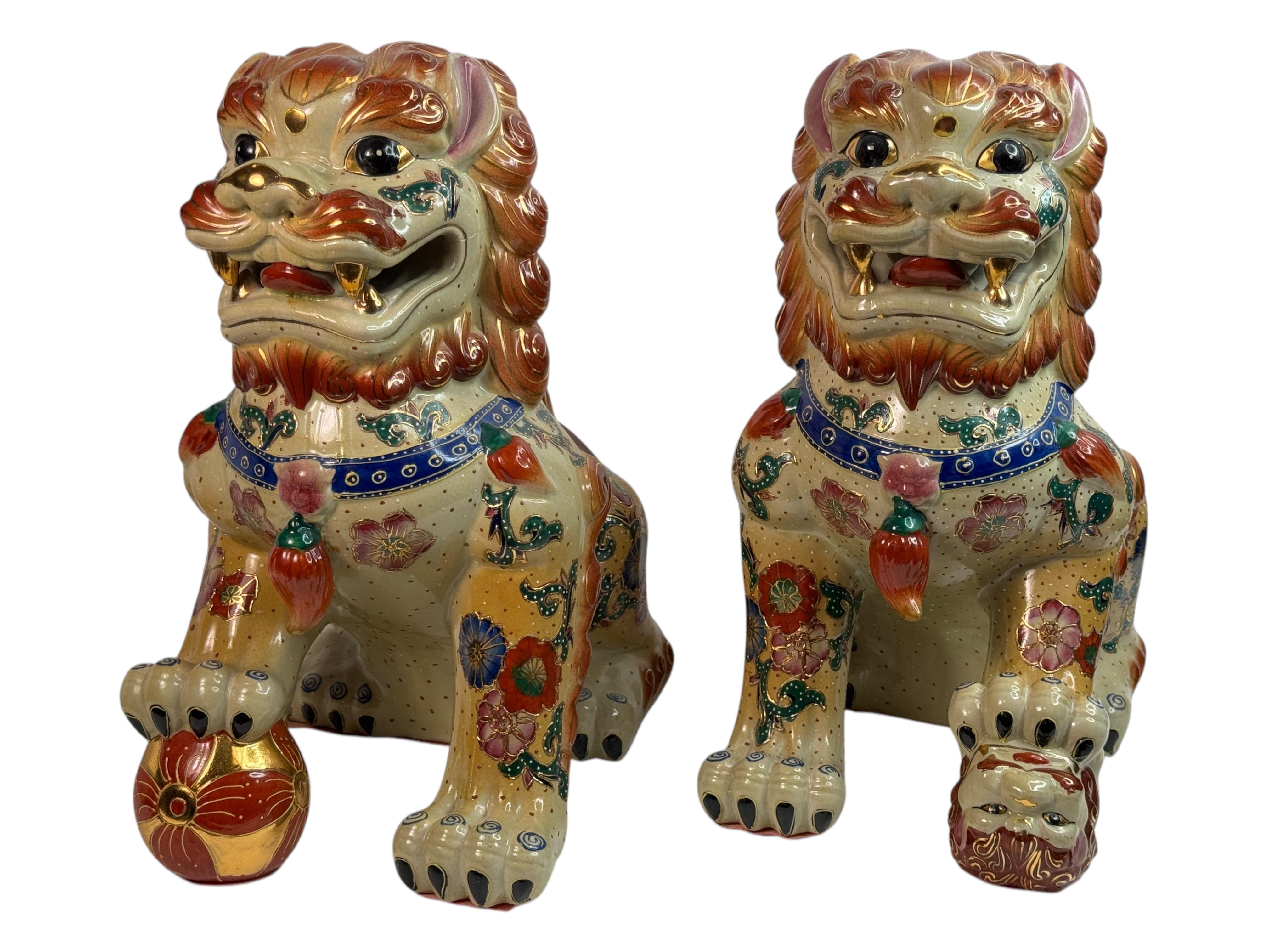 Mid-Century Modern Pair Terracotta Ceramic Foo Dog Garden Home Statues, Sculptures from the 1960s For Sale
