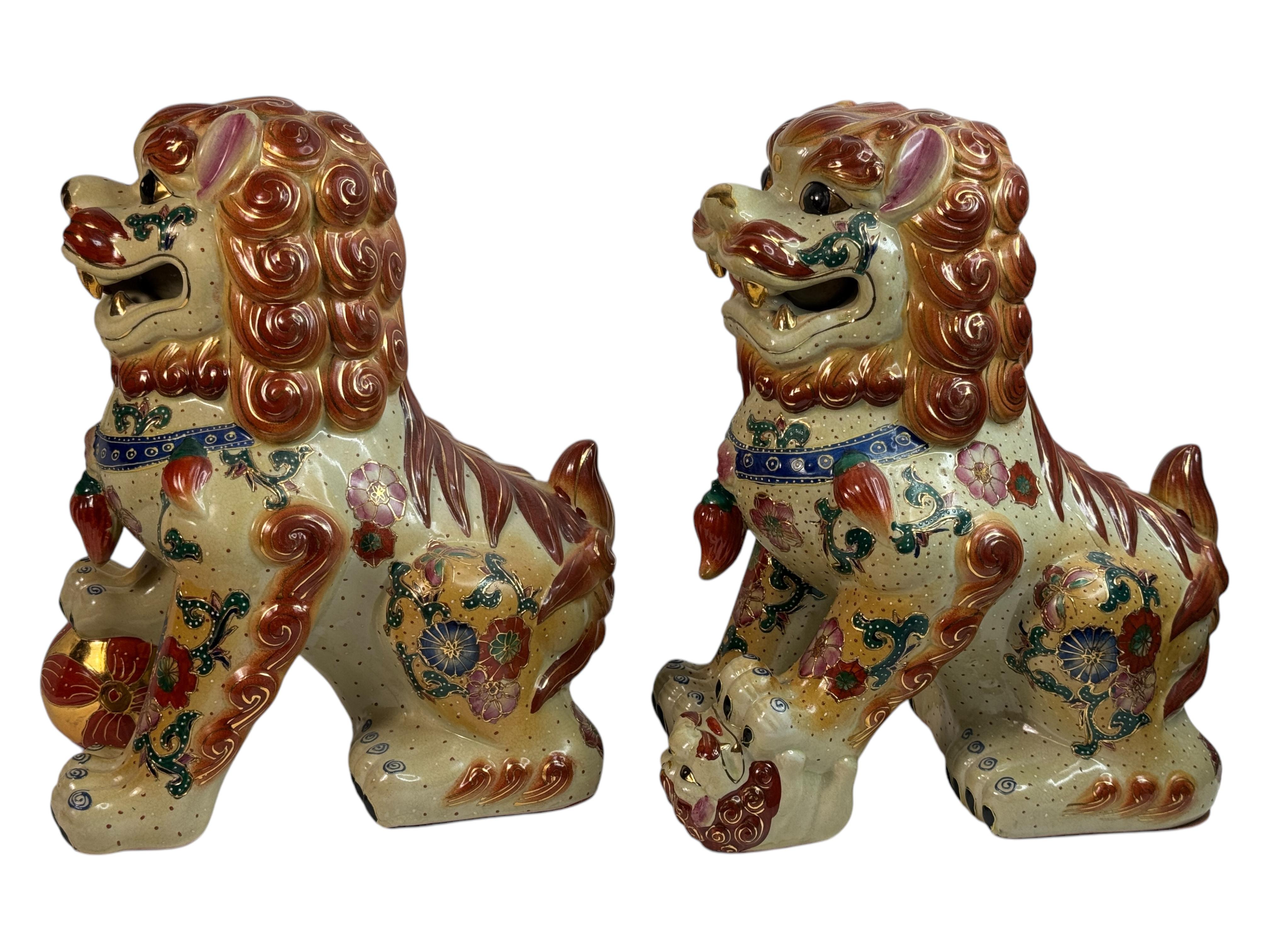 Hand-Crafted Pair Terracotta Ceramic Foo Dog Garden Home Statues, Sculptures from the 1960s For Sale
