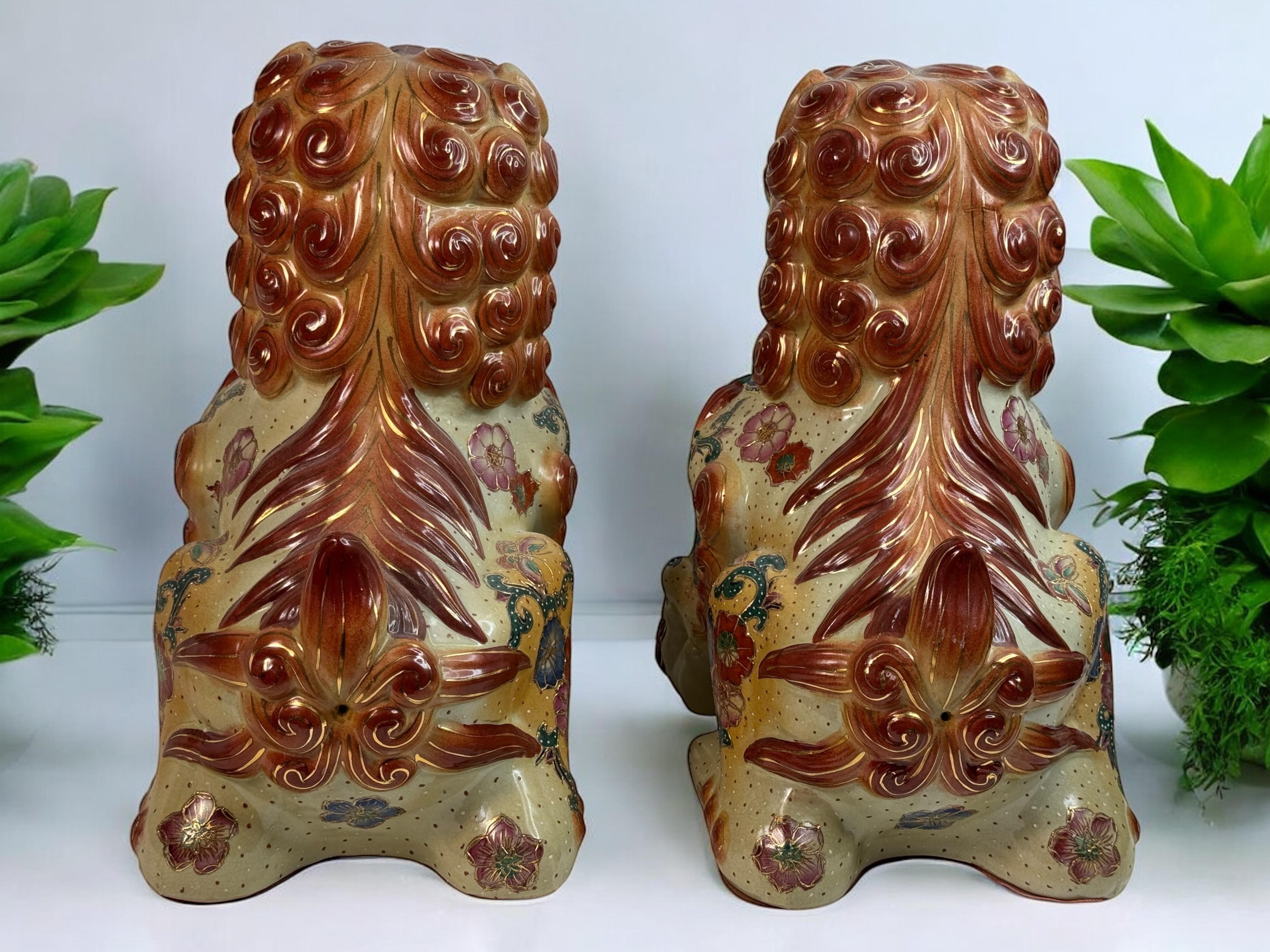 Pair Terracotta Ceramic Foo Dog Garden Home Statues, Sculptures from the 1960s In Good Condition For Sale In Nuernberg, DE