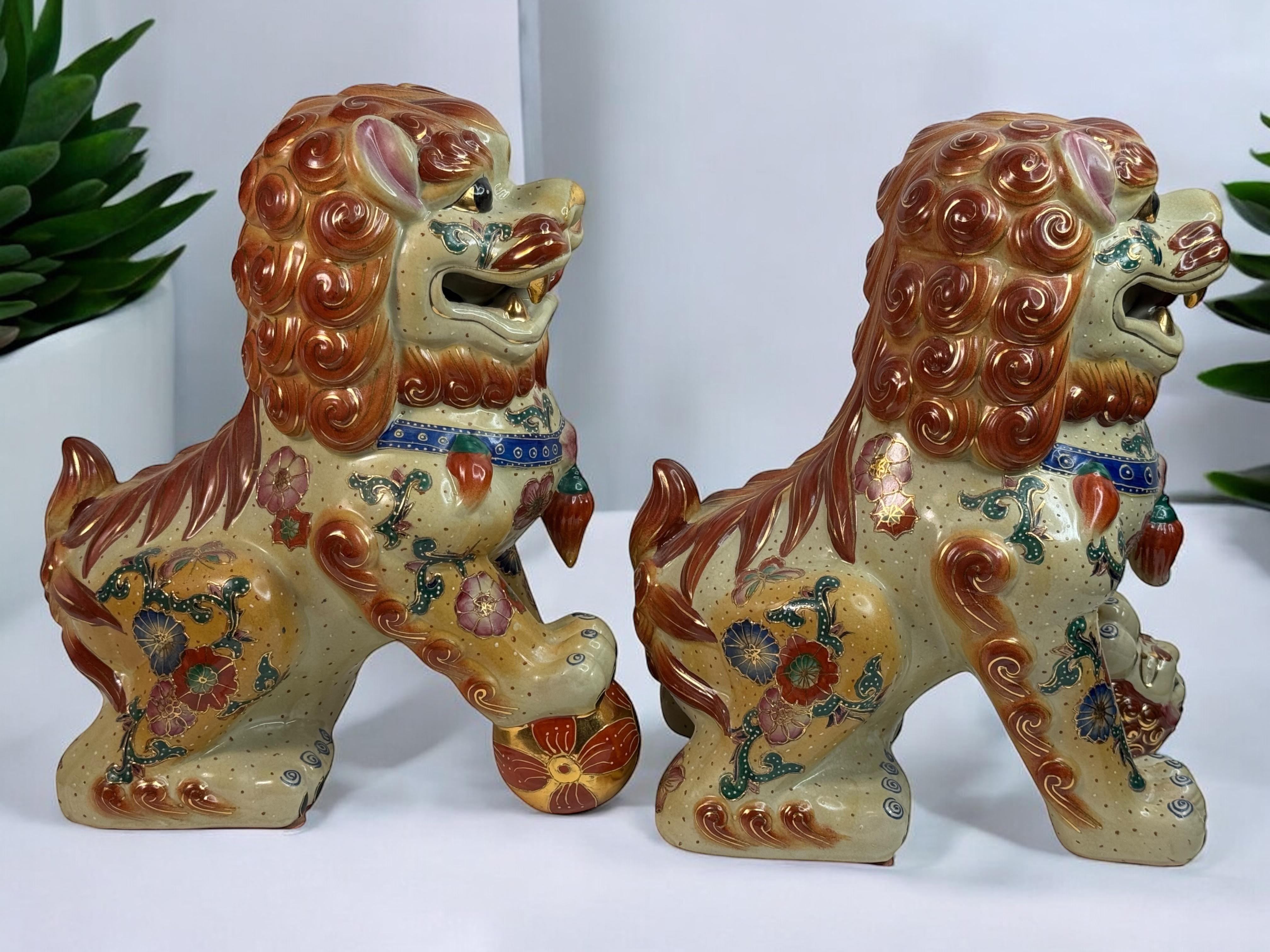 Pair Terracotta Ceramic Foo Dog Garden Home Statues, Sculptures from the 1960s For Sale 1