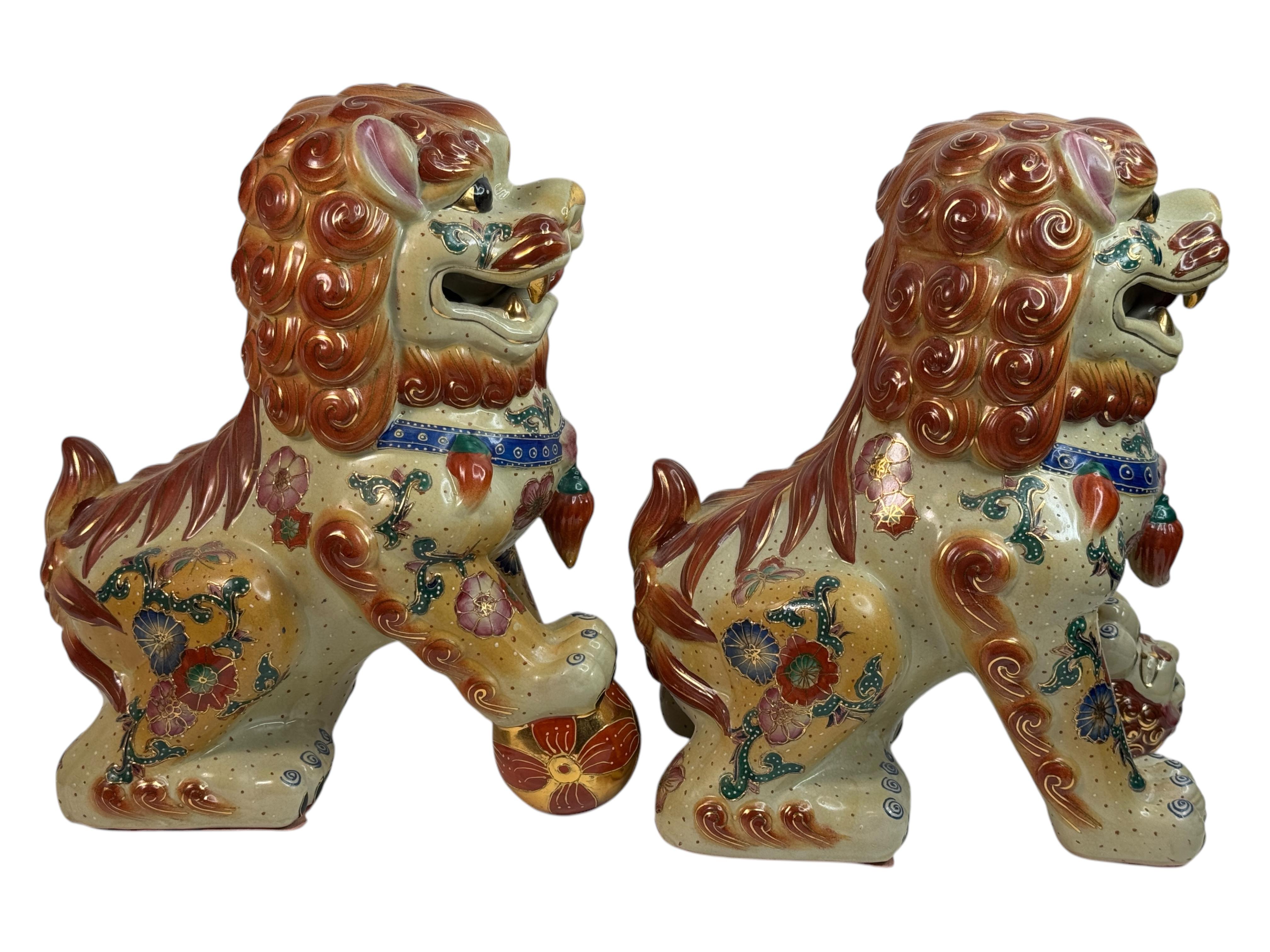 Pair Terracotta Ceramic Foo Dog Garden Home Statues, Sculptures from the 1960s For Sale 2
