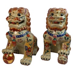 Pair Terracotta Ceramic Foo Dog Garden Home Statues, Sculptures from the 1960s