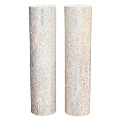 Pair Tessellated Agate Red Marble Pedestals