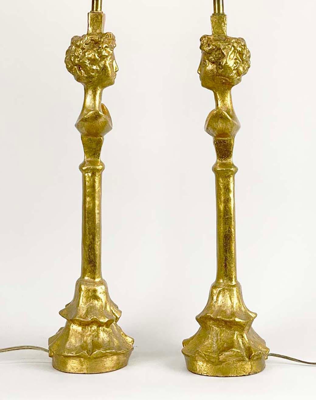 Bronze Paire de lampes de table Tete de Femme d'après Alberto Giacometti---Rockefeller Collection en vente