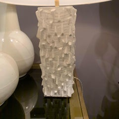 Pair of Textured White Plaster Lamps, France, Contemporary