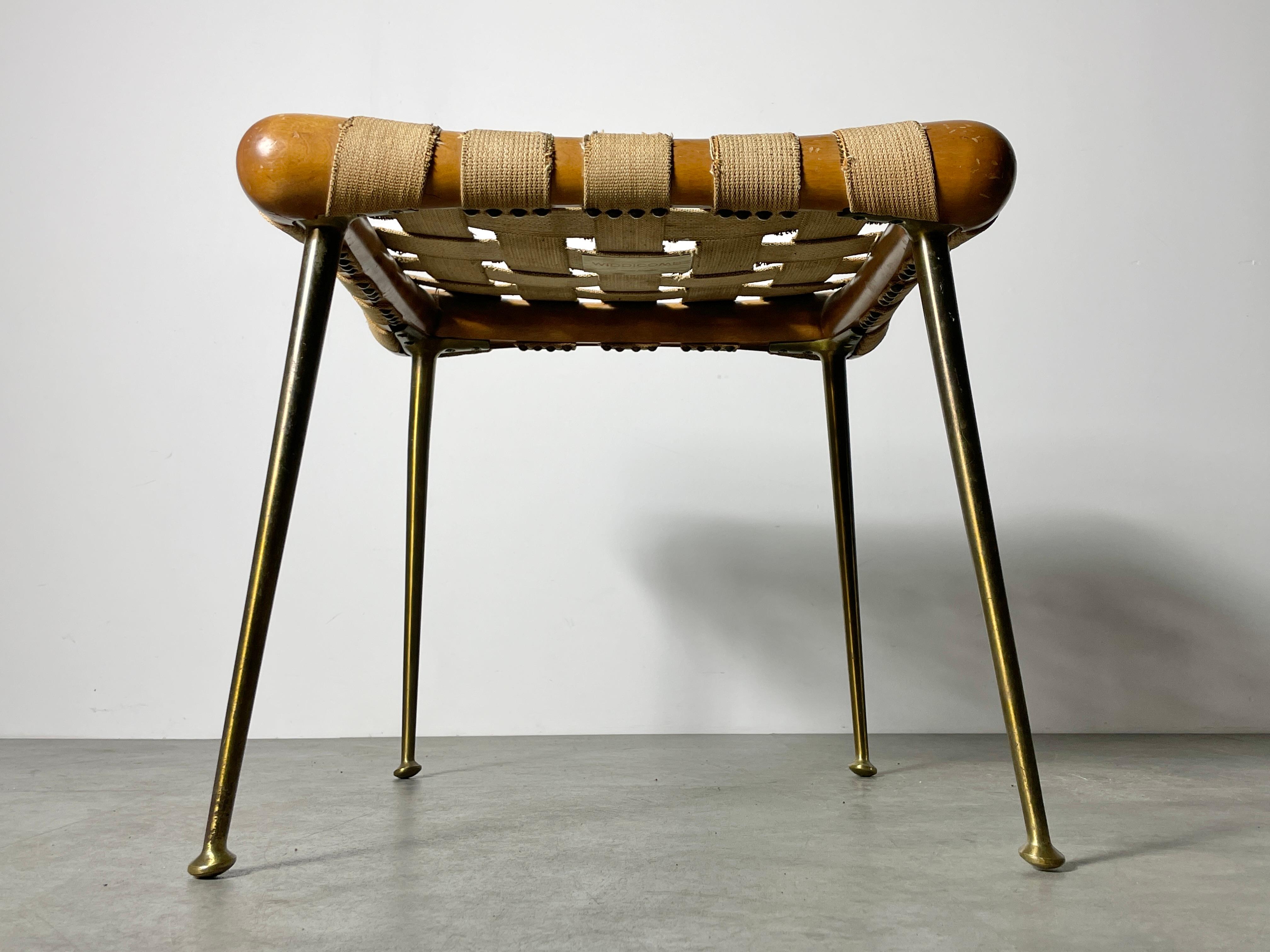 Mid-20th Century Pair TH Robsjohn Gibbings Brass Leg Webbed Stools Strap Benches 1950s