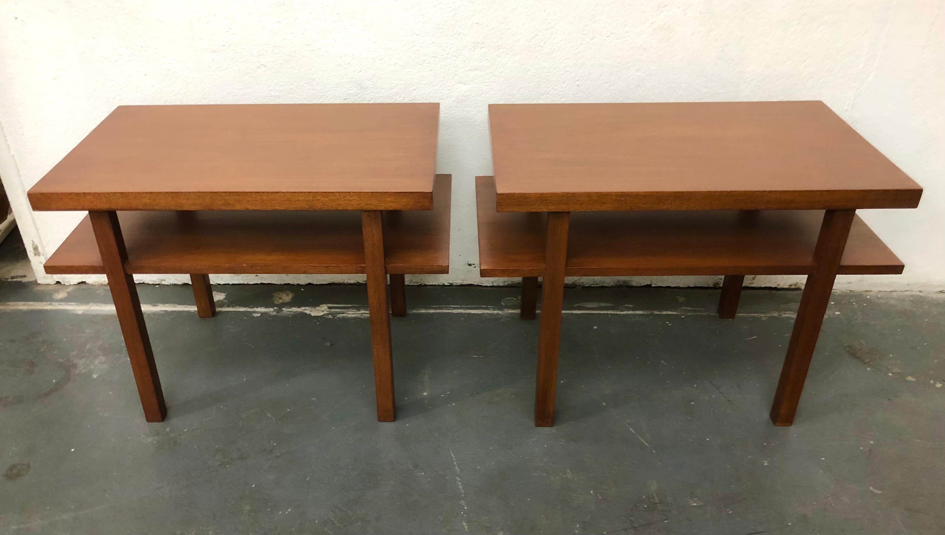 Stained Pair T.H. Robsjohn Gibbings Tiered Side Tables