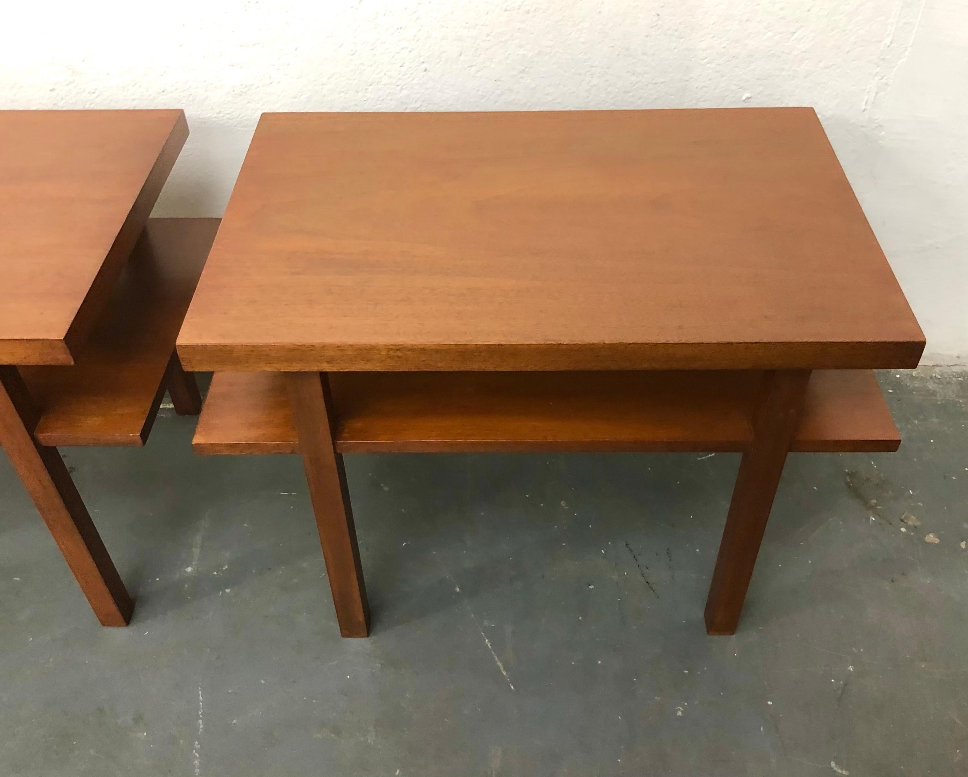 Mahogany Pair T.H. Robsjohn Gibbings Tiered Side Tables