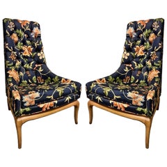 Pair of T.H. Robsjohn-Gibbings Tufted High Back Chairs for Widdicomb