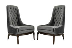 Pair T.H. Robsjohn-Gibbings Tufted High Back & Ebonized Chairs for Widdicomb