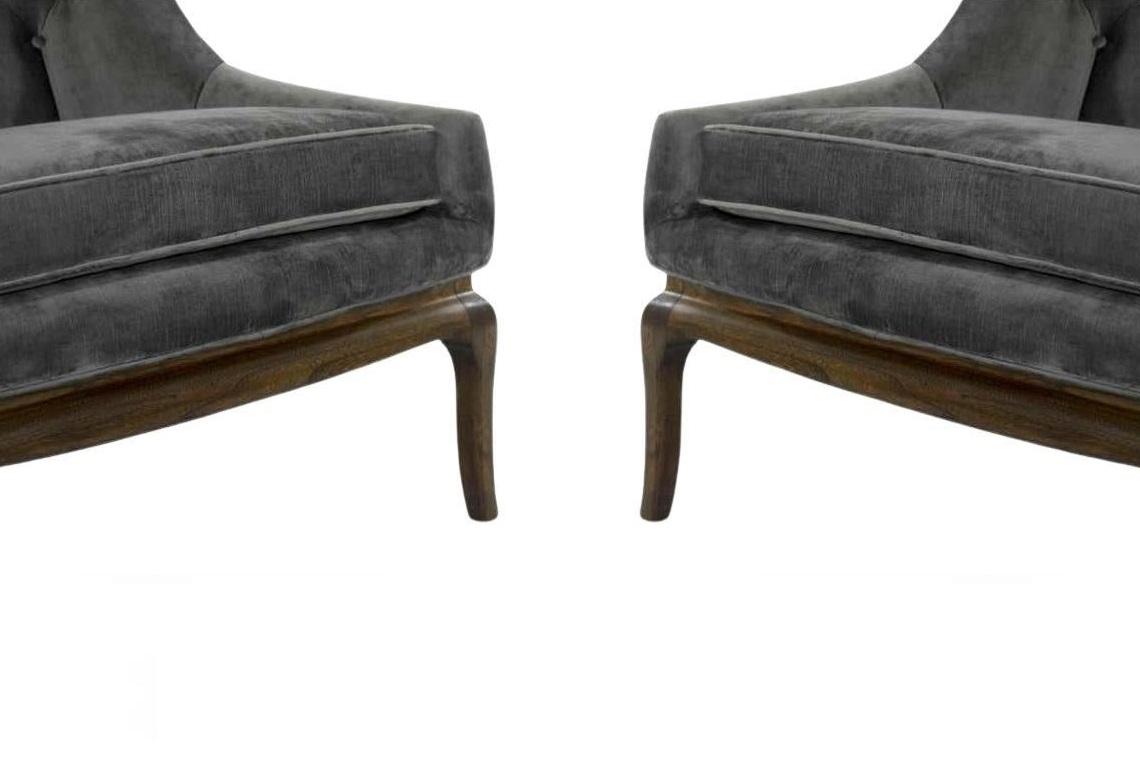 Mid-Century Modern Pair T.H. Robsjohn-Gibbings Tufted High Back & Ebonized Chairs for Widdicomb For Sale