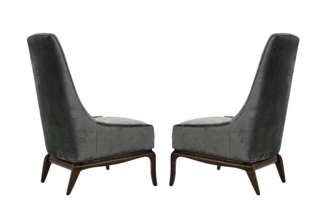 Mid-20th Century Pair T.H. Robsjohn-Gibbings Tufted High Back & Ebonized Chairs for Widdicomb For Sale