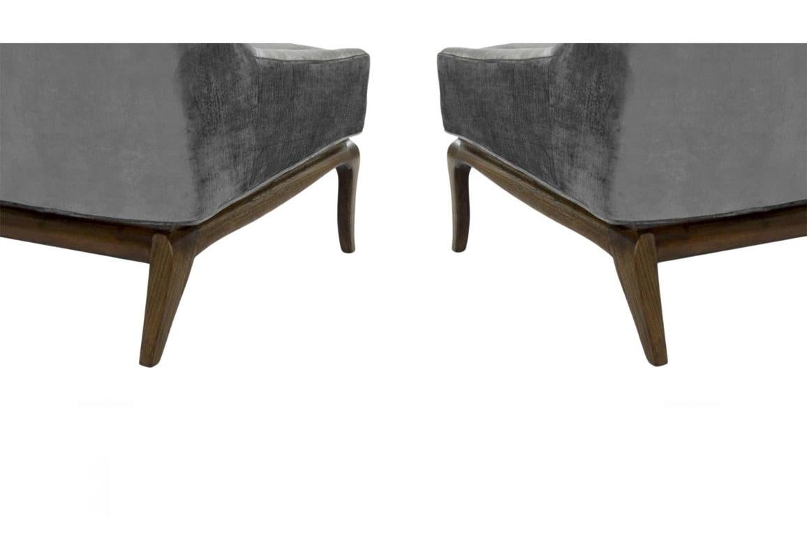 Upholstery Pair T.H. Robsjohn-Gibbings Tufted High Back & Ebonized Chairs for Widdicomb For Sale
