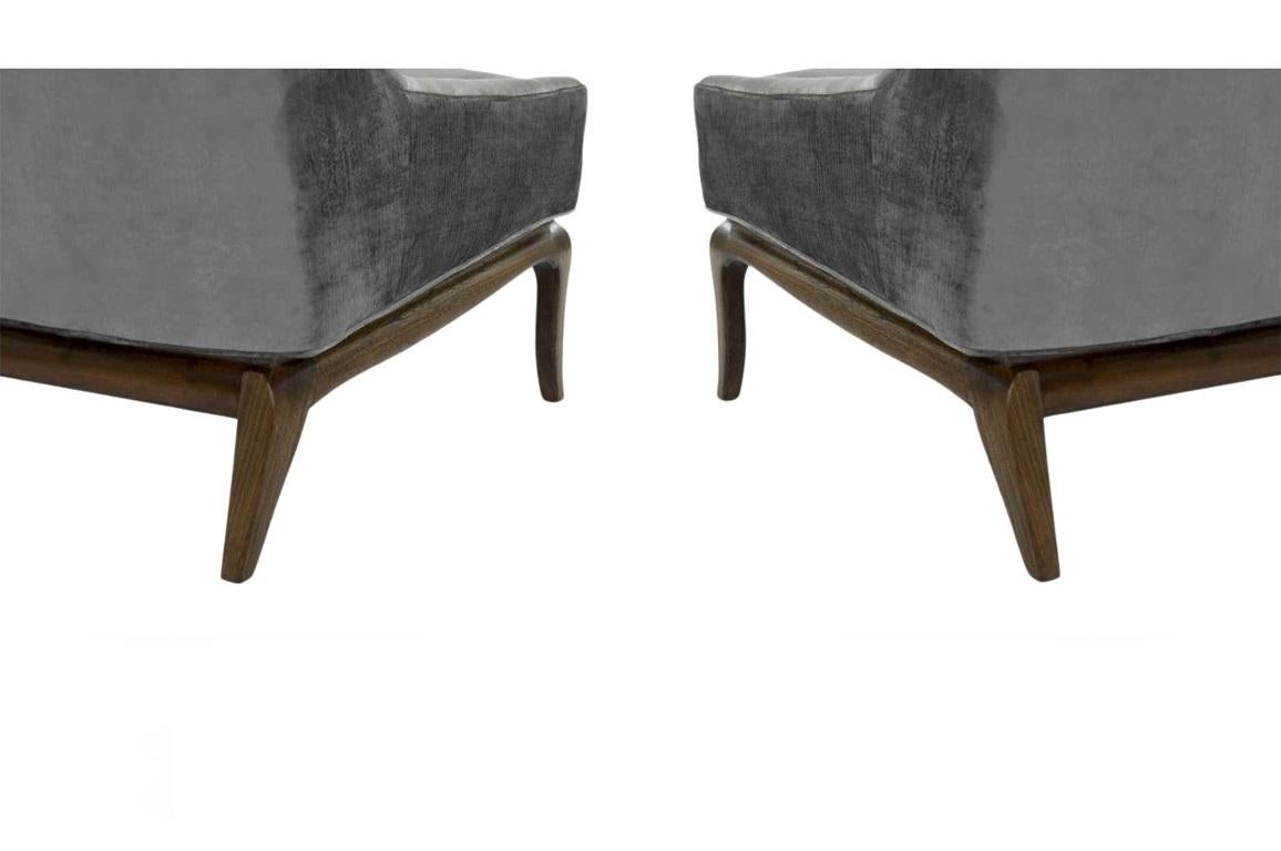 Wood Pair T.H. Robsjohn-Gibbings Tufted High Back & Ebonized Chairs for Widdicomb For Sale