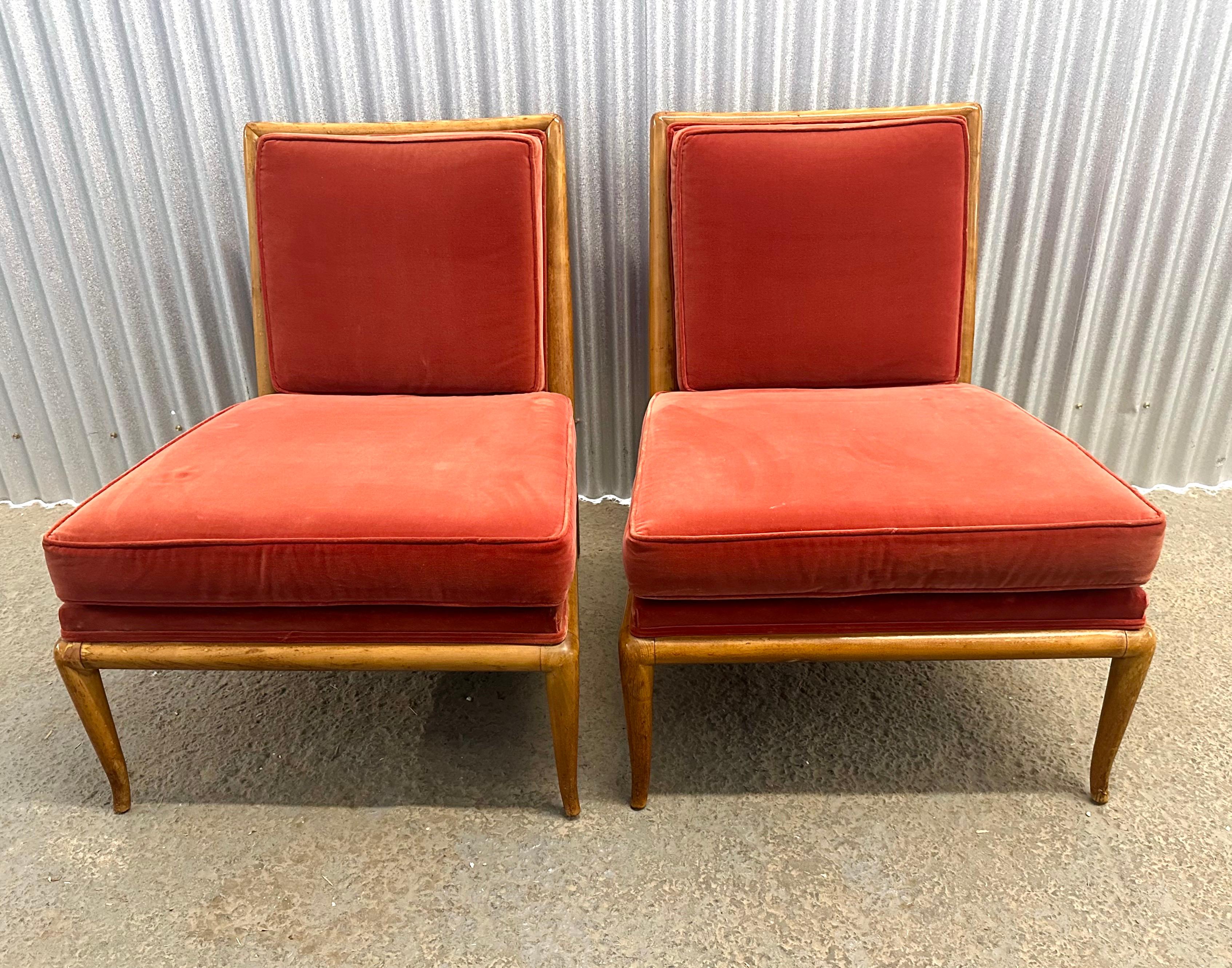 Mid-Century Modern Pair T.H. Robsjohn-Gibbings Walnut Slipper Lounge Chairs For Sale