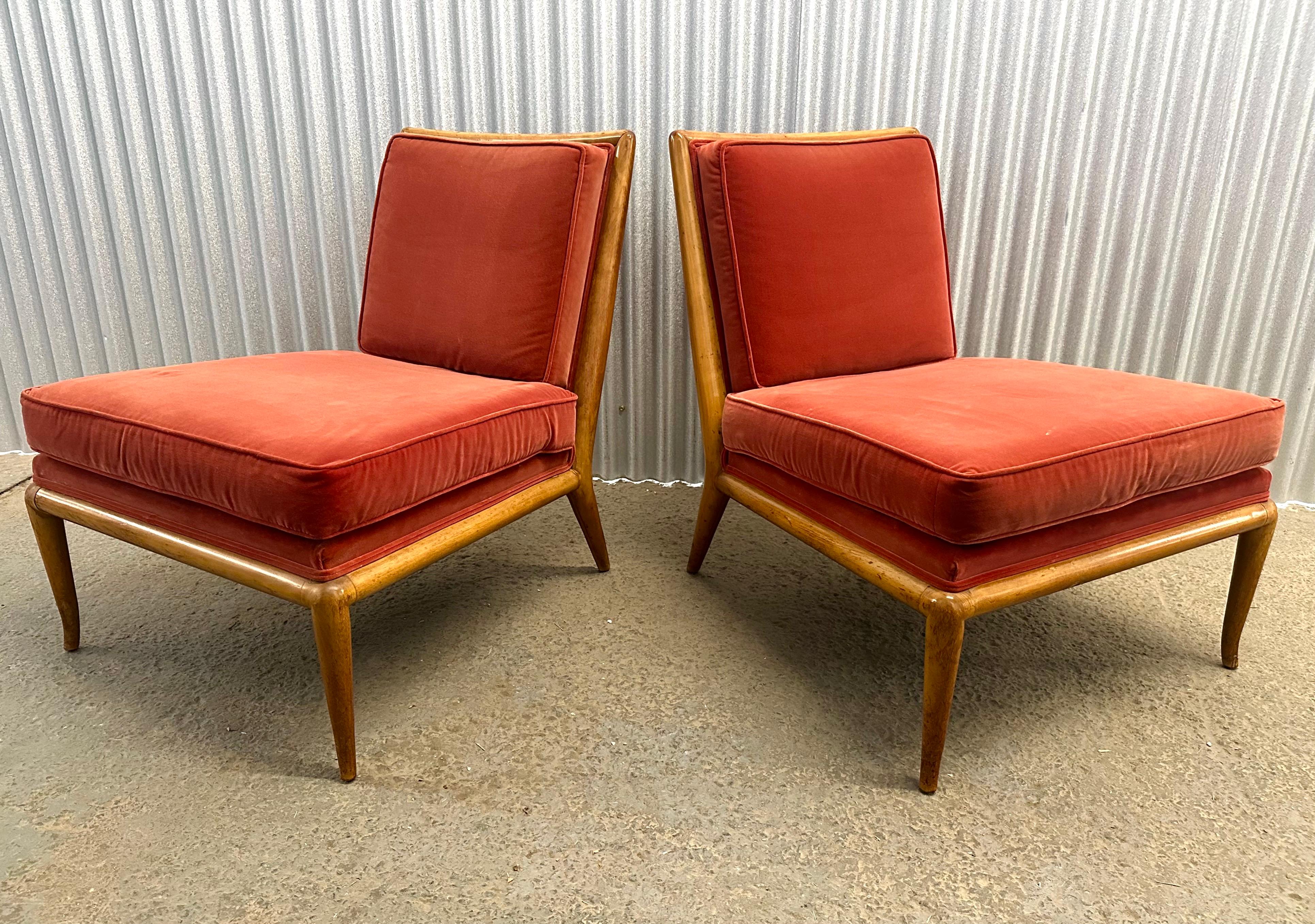 American Pair T.H. Robsjohn-Gibbings Walnut Slipper Lounge Chairs For Sale