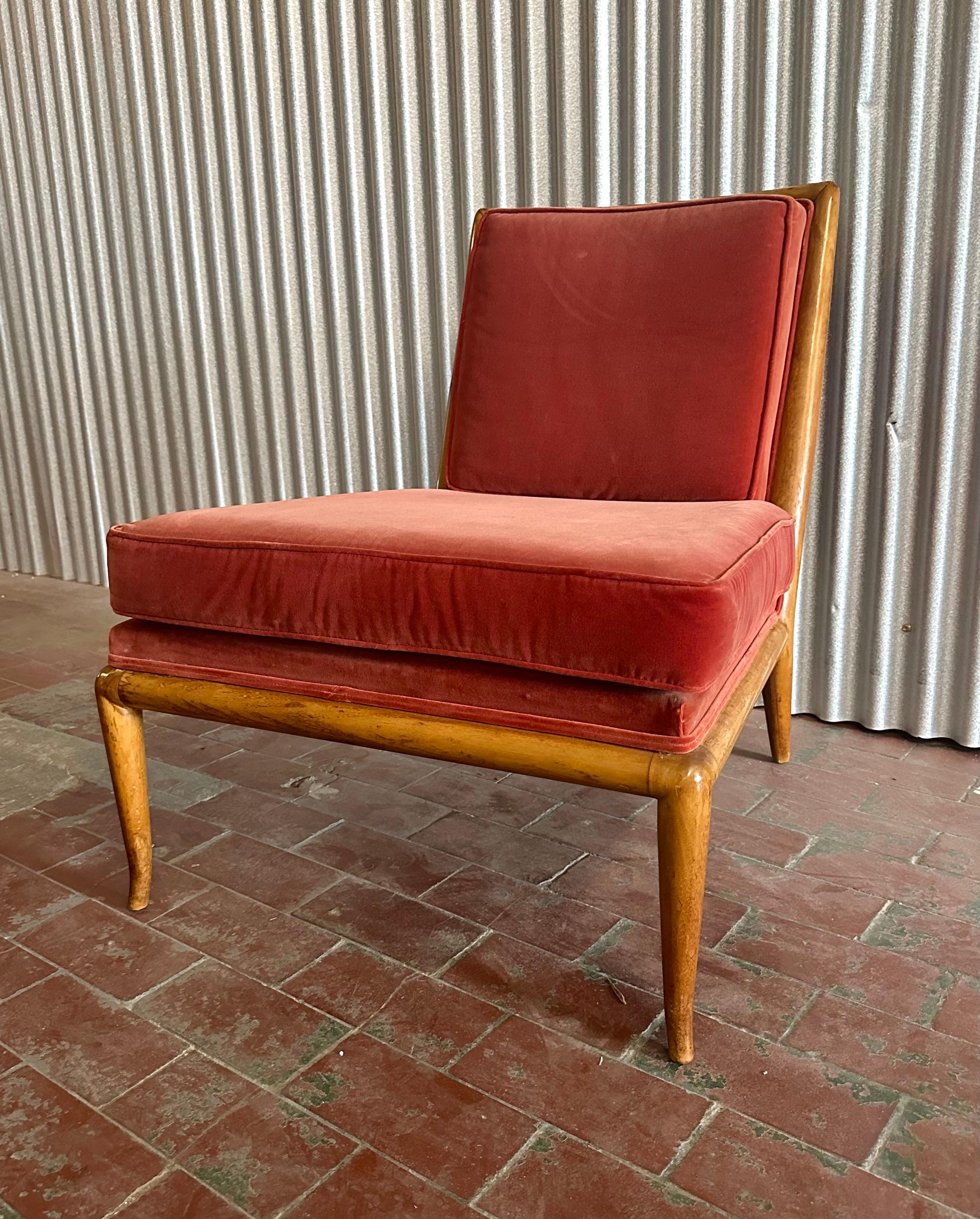 Upholstery Pair T.H. Robsjohn-Gibbings Walnut Slipper Lounge Chairs For Sale
