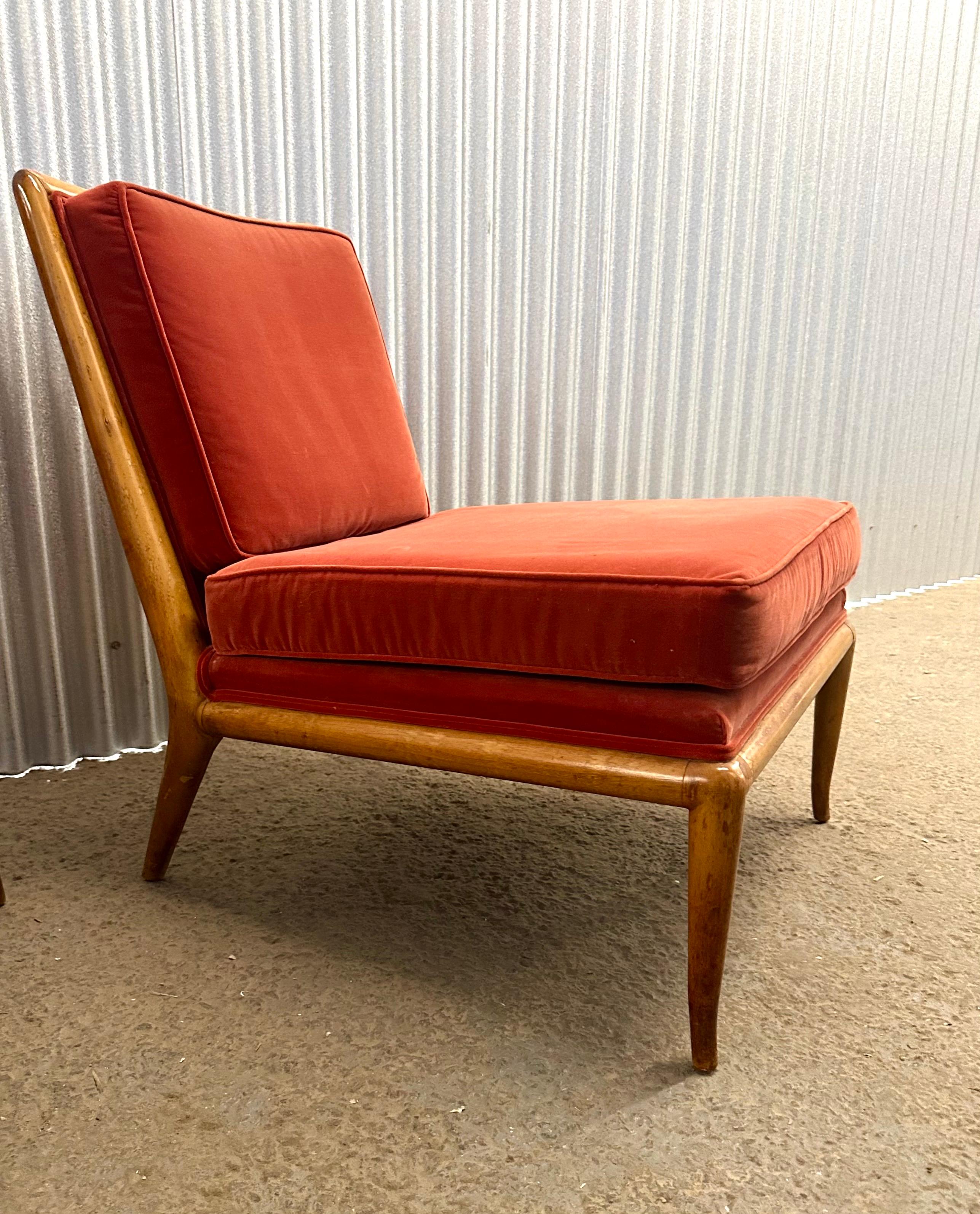 Pair T.H. Robsjohn-Gibbings Walnut Slipper Lounge Chairs For Sale 1