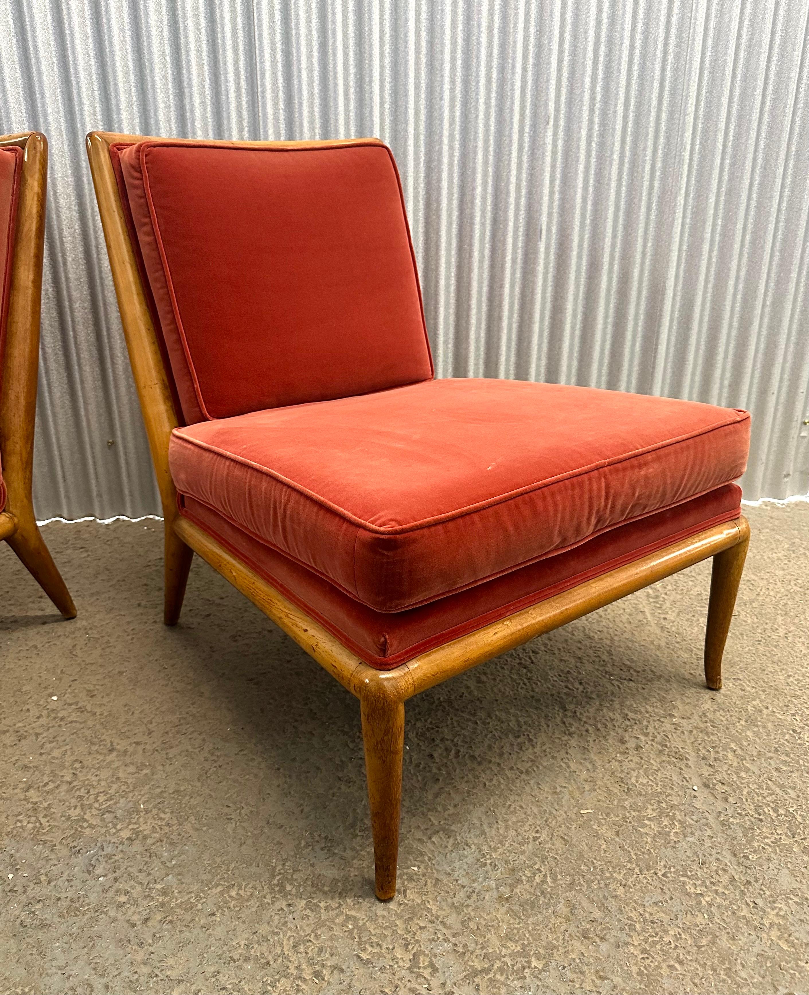 Pair T.H. Robsjohn-Gibbings Walnut Slipper Lounge Chairs For Sale 2
