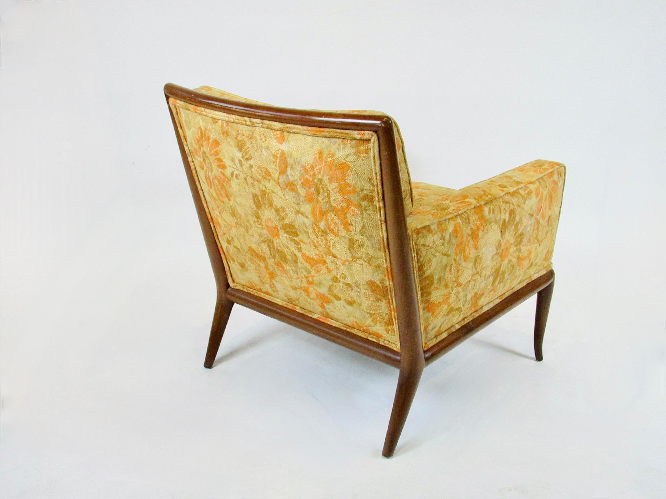 Tissu d'ameublement TH Robsjohn Gibbings paire de fauteuils de salon Widdicomb en état d'origine tel qu'il a été trouvé en vente