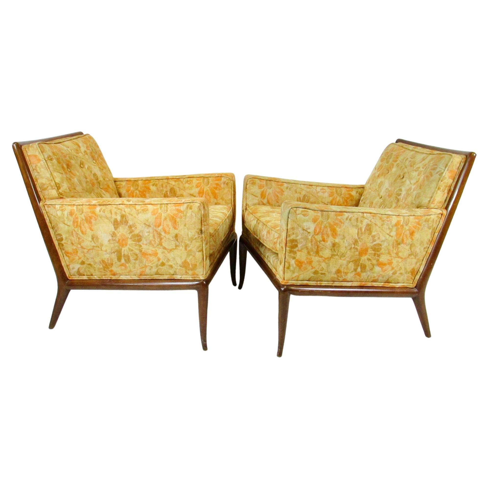 TH Robsjohn Gibbings paire de fauteuils de salon Widdicomb en état d'origine tel qu'il a été trouvé en vente