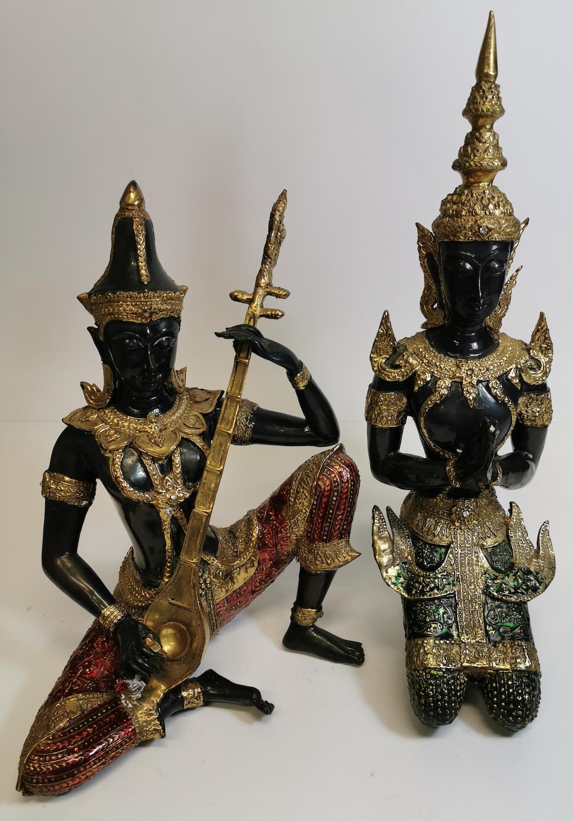 Pair of Thai Enameled Brass Figures In Good Condition For Sale In Paradise Point, Queensland