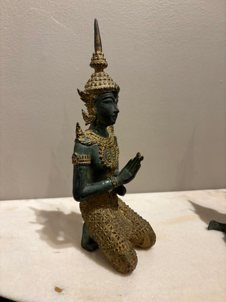 Pair Thai Gilt Bronze Kneeling Sacred Angels,  'White Lotus' Fans Take Notice! For Sale 4